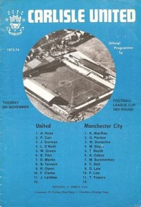 Carlisle United v Manchester City League Cup 3rd Round 1973/74