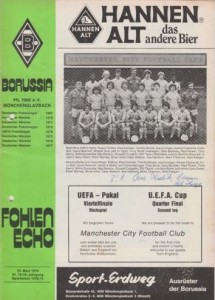 Borussia Moenchengladbach v Manchester City away UEFA Cup Quarter Final 2nd Leg 1978/79