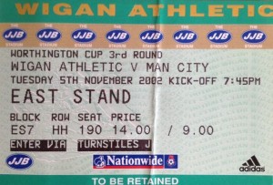 Wigan v Manchester City Worthington Cup 3rd Round 2002/03