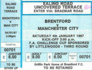 Brentford v Manchester City FA Cup 3rd Round 1996/97