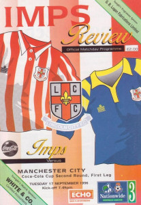 Lincoln City v Manchester City Coca Cola Cup 2nd Round 1st Leg 1996/97