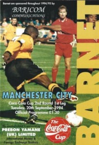 Barnet v Manchester City Coca Cola Cup 2nd Round 1st Leg 1994/95