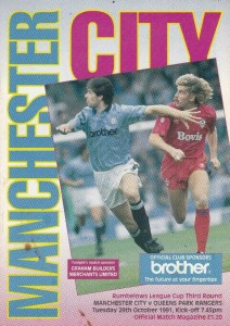 Manchester City v Queens Park Rangers Rumbelows Cup 3rd Round 1991/92