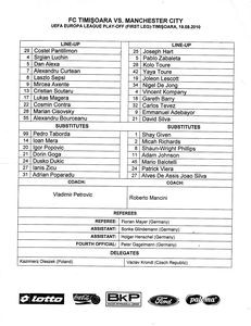 Timisoara v Manchester City Europa League Play-off Round 1st Leg 2010/11