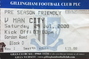 Gillingham v Manchester City friendly 2000/01