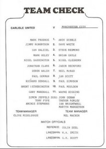 Carlisle United v Manchester City friendly 1988/89