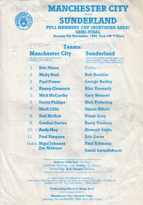 Manchester City v Sunderland Full Members Cup Area Semi-Final 1985/86