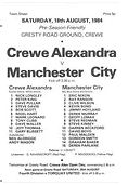 Crewe Alexandra v Manchester City friendly 1984/85