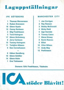 IFK Gothenburg v Manchester City friendly 1981/82