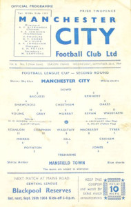 Manchester City v Mansfield Town League Cup 2nd Round 1964/65