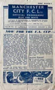 Manchester City v Barrow FA Cup 3rd Round 1st Leg 1945/46