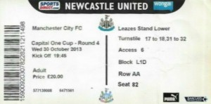 Newcastle United v Manchester City  Capital One Cup 4th Round 2013/14