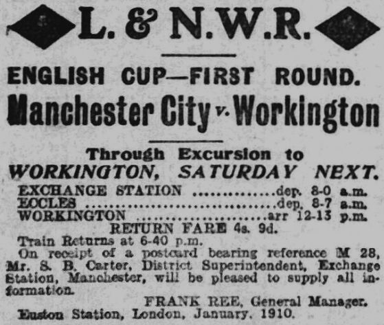 Workington v Manchester City FA Cup 1st Round 1909/10