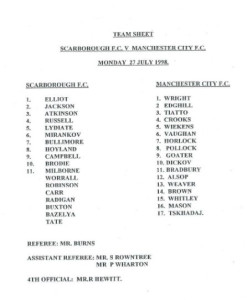 Scarborough v Manchester City Friendly 1998/99