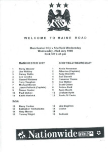 Manchester City v Sheffield Wednesday Friendly 1998/99