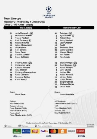 RB Leipzig v Manchester City UEFA Champions League Group G Match 2 2023/24