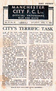 Manchester City v Liverpool Football League North War Cup 2nd Round 2nd Leg 1944/45