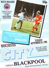 Manchester City v Blackpool Milk Cup 2nd Round 1st Leg 1984/85