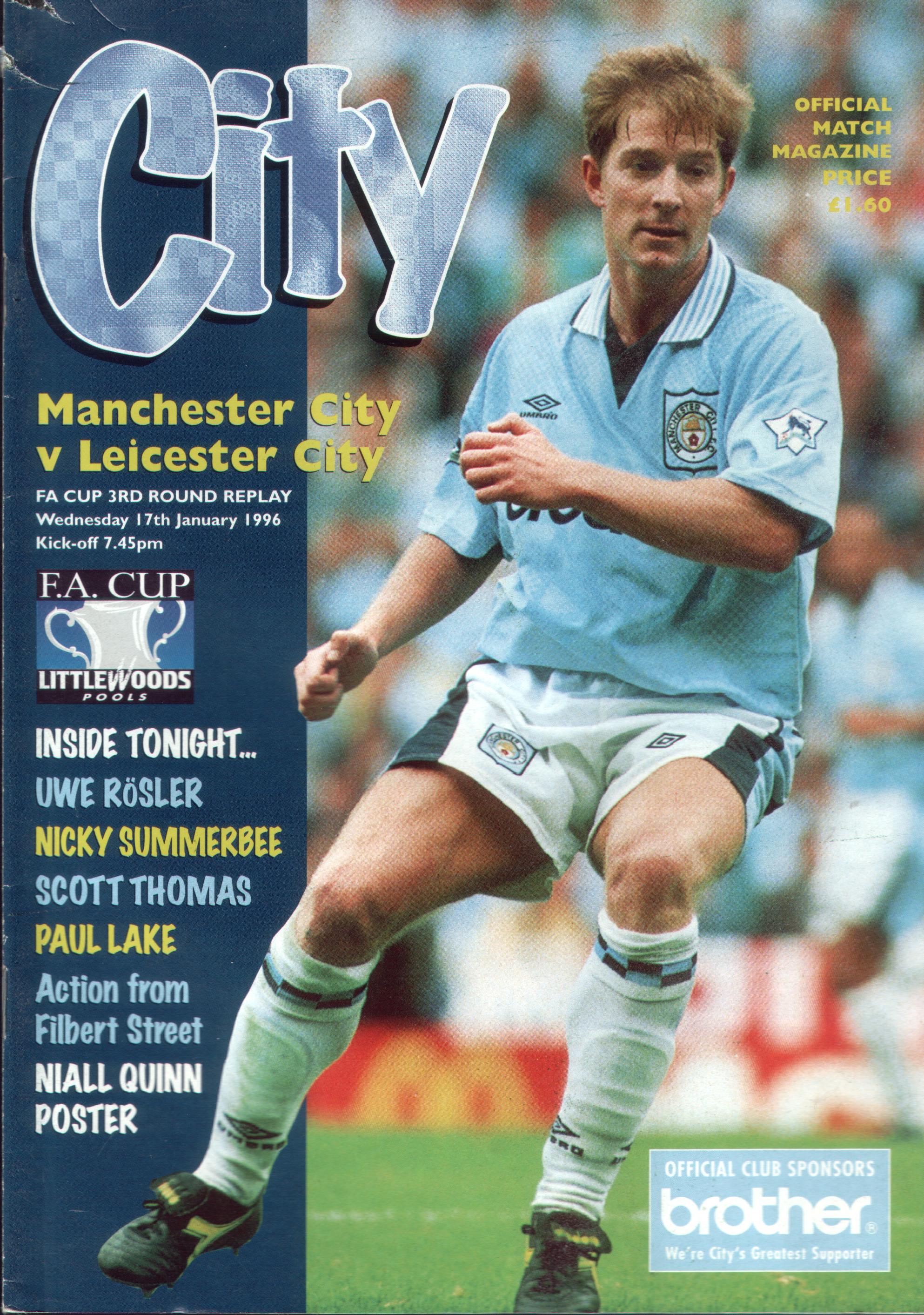Manchester City v Leicester City FA Cup 3rd Round Replay 1995/96