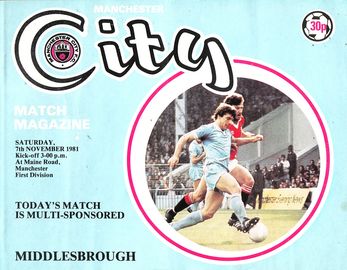 Manchester City v Middlesbrough 1981/82