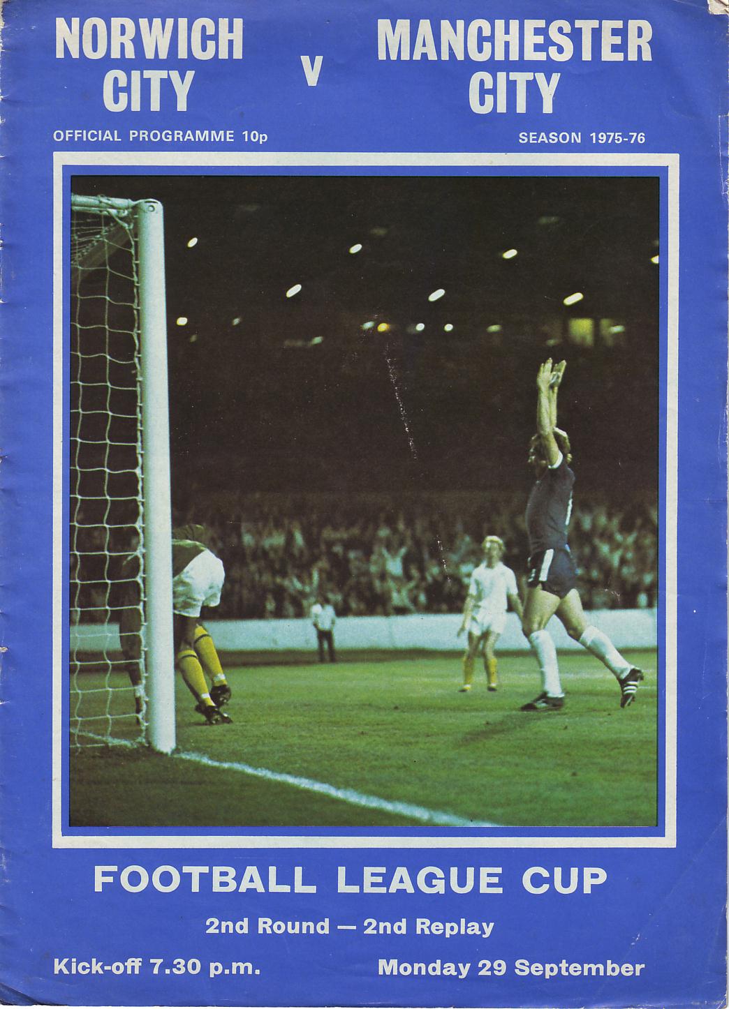 Manchester City v Norwich City League Cup 2nd Round 2nd Replay 1975/76