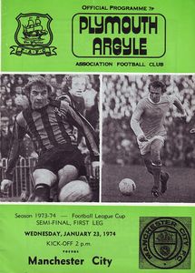 Plymouth Argyle v Manchester City League Cup Semi-Final 1st Leg 1973/74