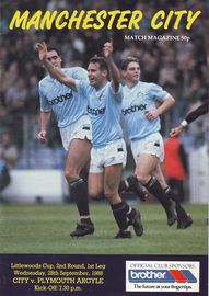 Manchester City v Plymouth Argyle 1988/89 Littlewoods Cup 2nd Round 1st Leg 1988/89