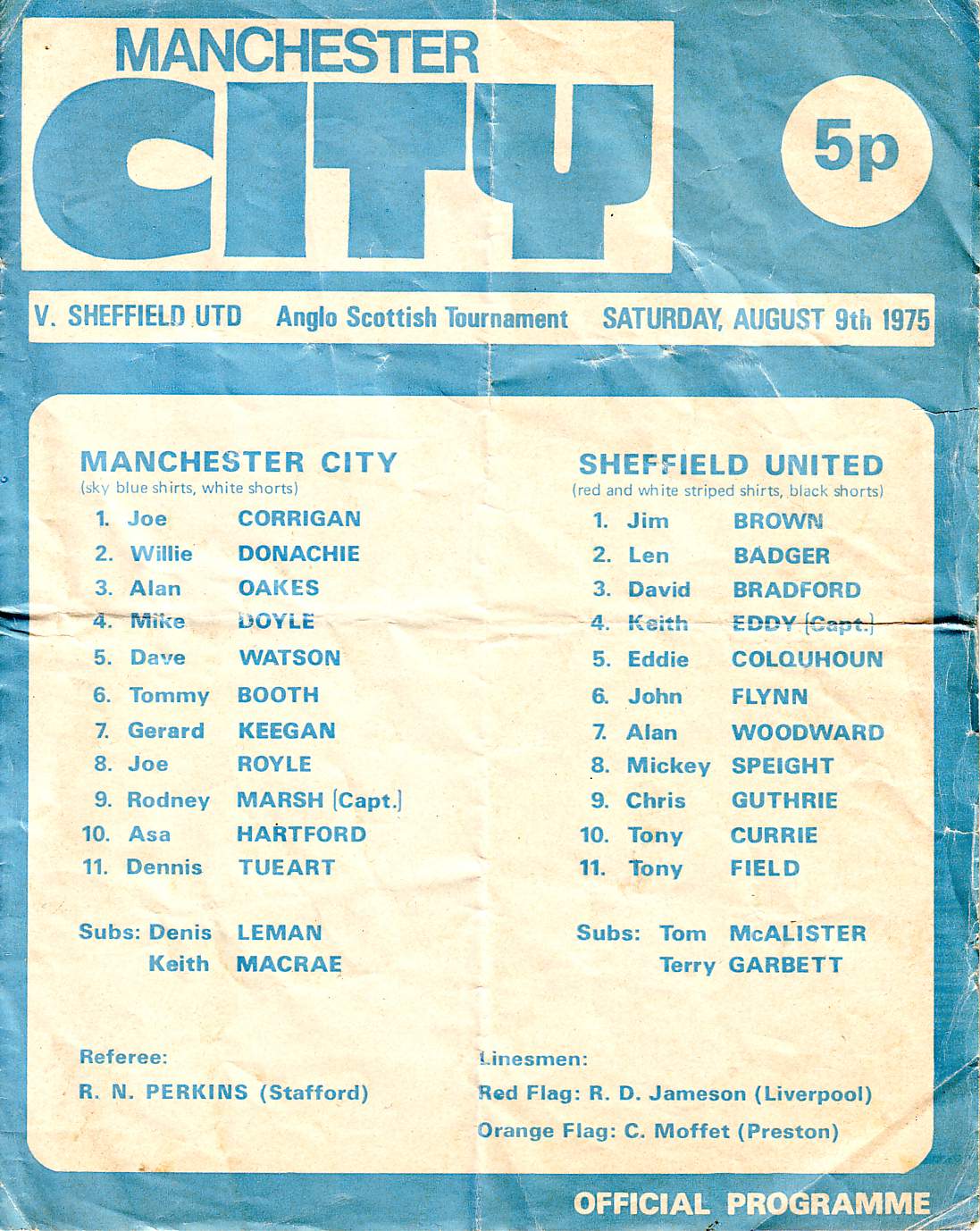 Manchester City v Sheffield United Anglo Scottish Cup 1975/76