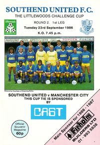 Southend United v Manchester City Littlewoods Cup 2nd Round 1st Leg 1986/87