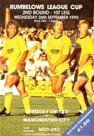 Torquay United v Manchester City Rumbelows Cup 2nd Round 1st Leg 1990/91