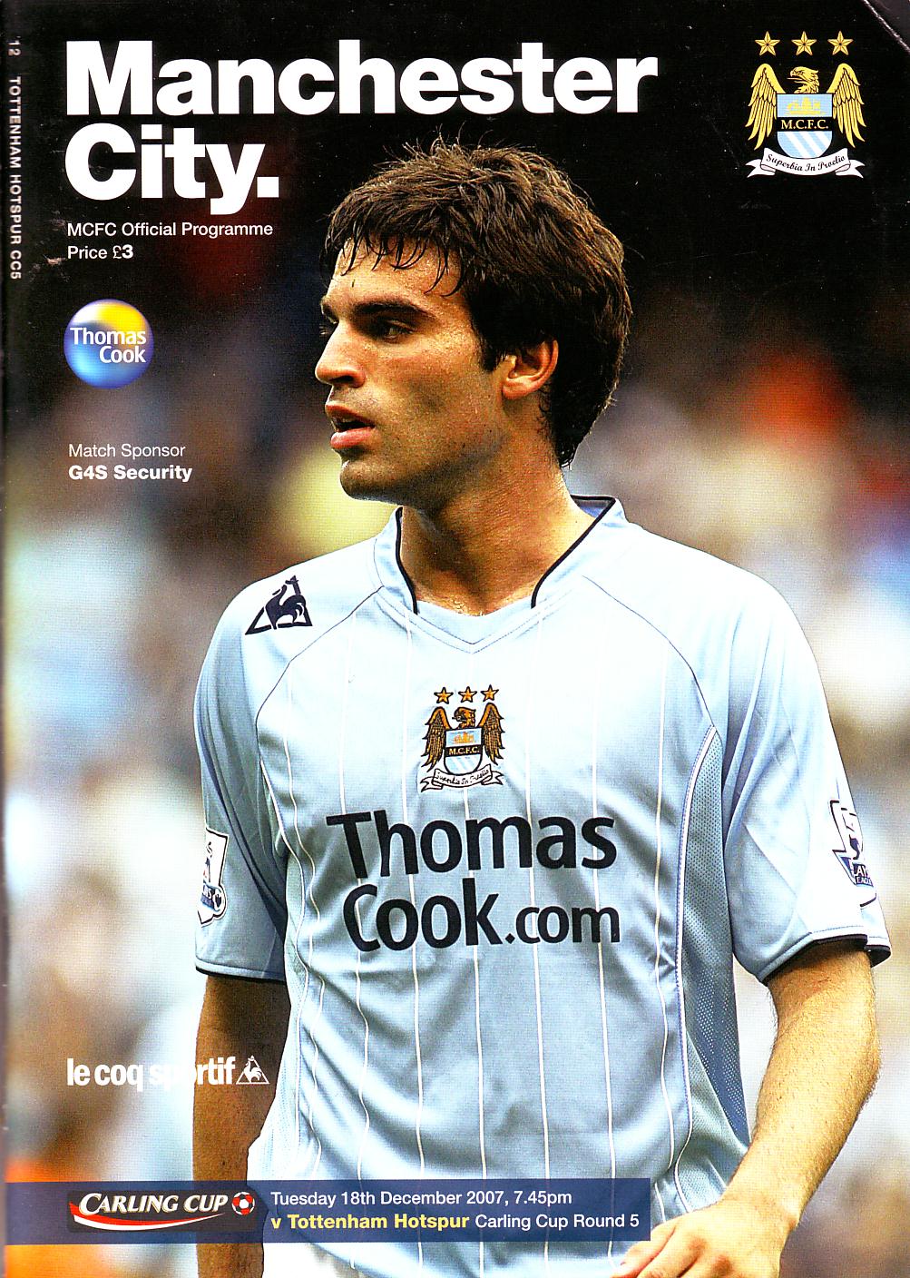 Manchester City v Tottenham Carling Cup Quarter Final 2007 to 08