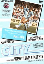 Manchester City v West Ham United Milk Cup 3rd Round 1984/85